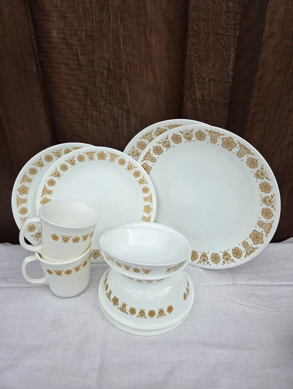 Corelle Pyrex Butterfly Gold 10 Pc Dinnerware Set Vintage